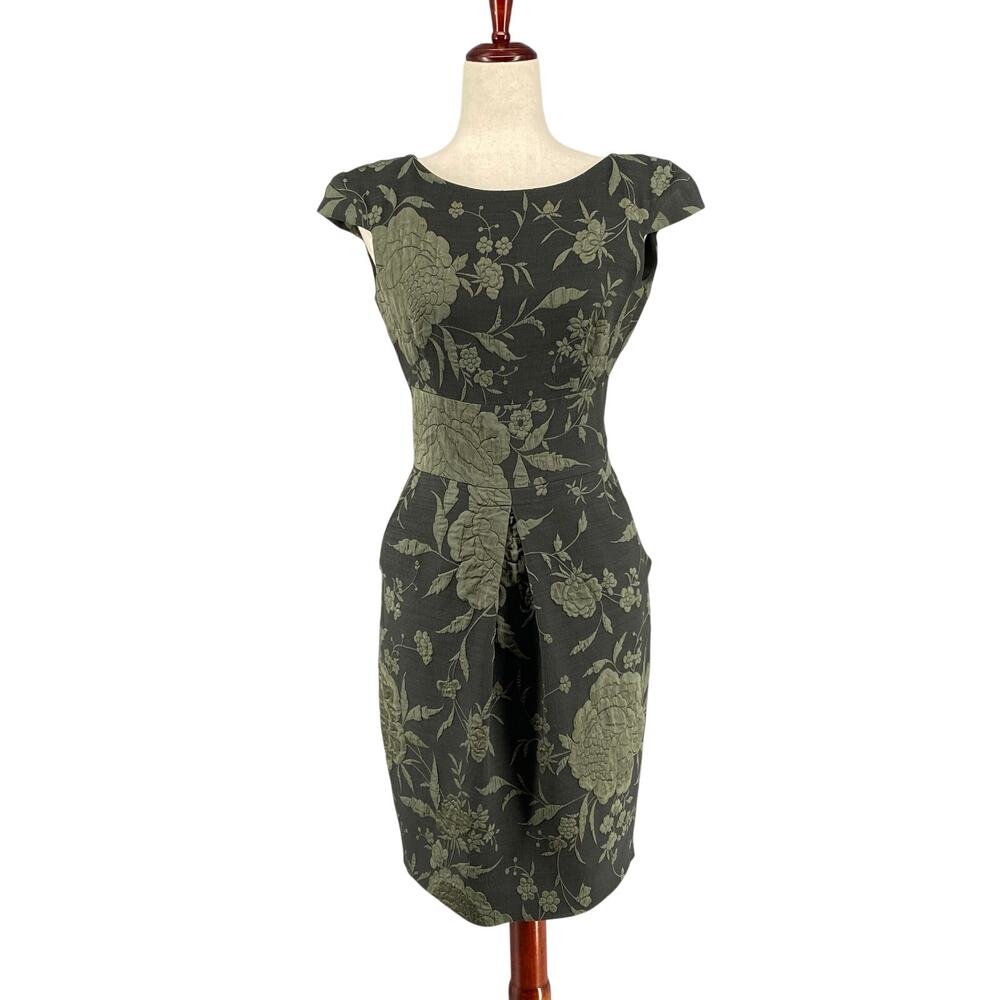 Piazza‎ Sempione Italy Cap Sleeve Sheath Dress 38 IT (2US) Green Boho Romantic